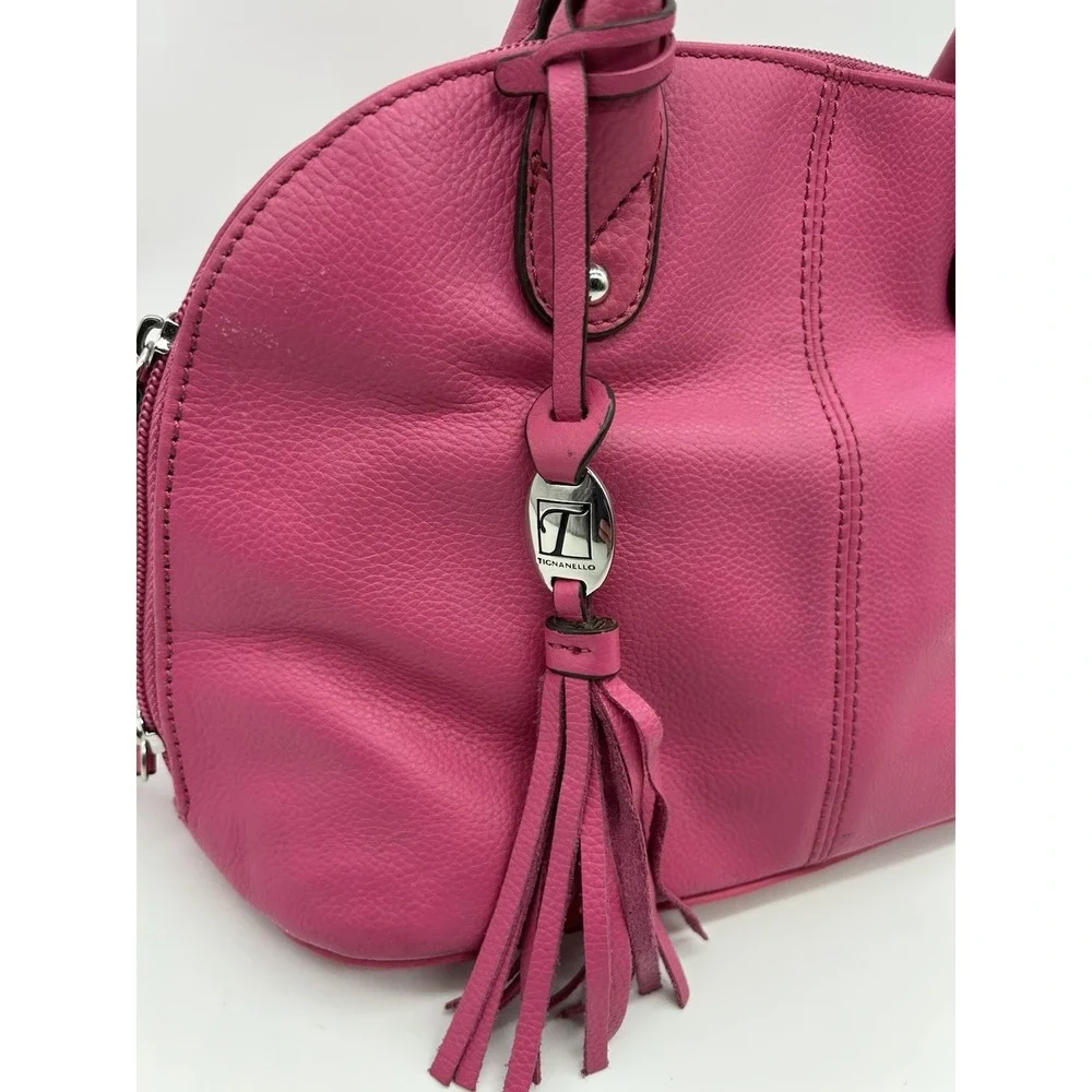 Vintage Tignanello Hot Pink Leather Mini Dome Satchel Handbag Y2K‎ Style Tassel